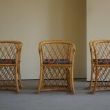 Set of 6 sculptural vintage bamboo dining chairs, modern Danish design, made in the 1960s.