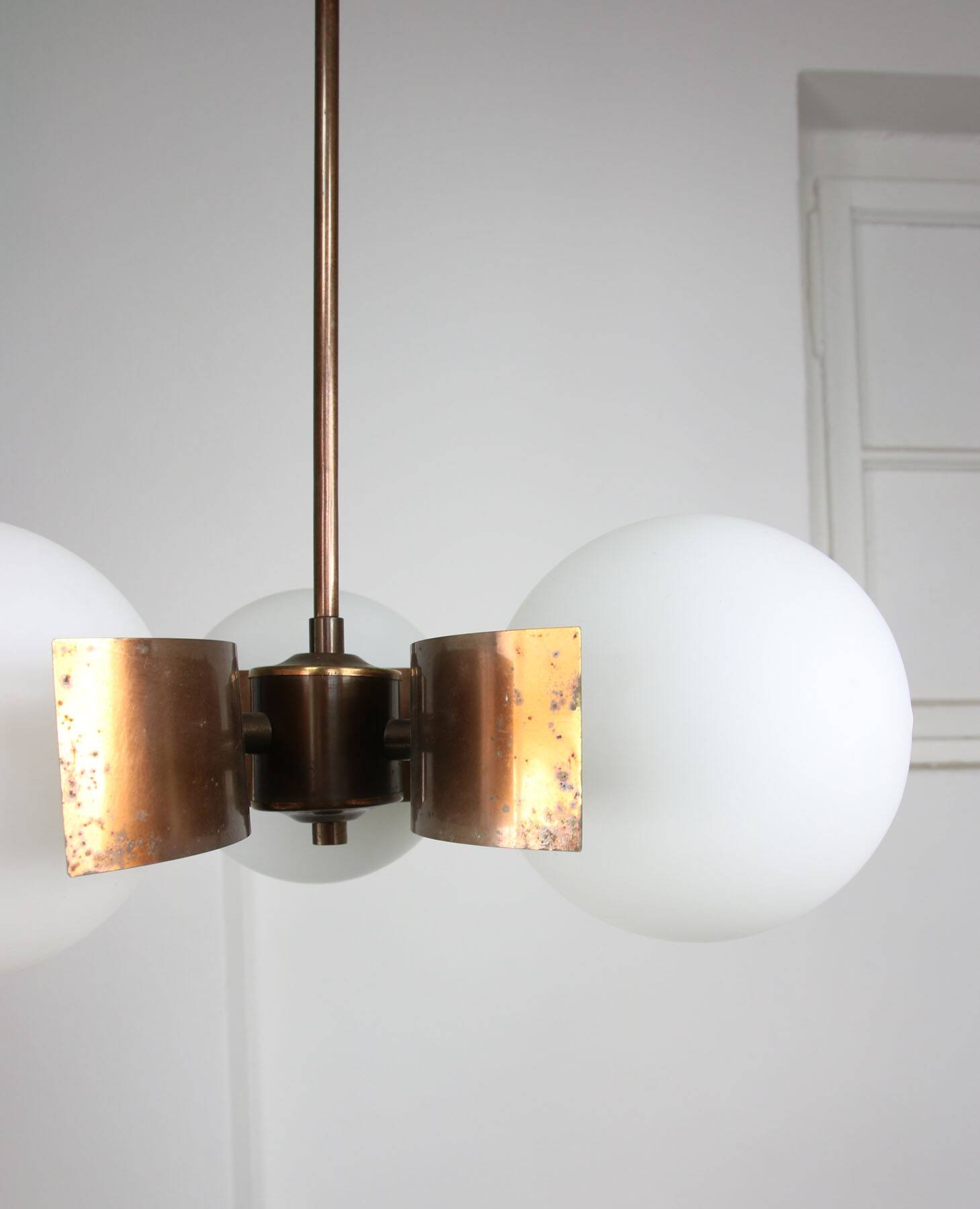 Vintage Italian Copper & Opaline Glass Chandelier