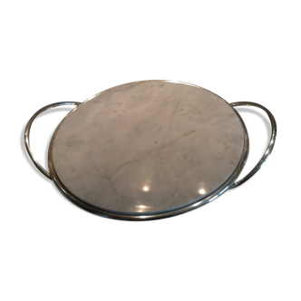 Plateau en marbre de carrare avec anses en métal argenté