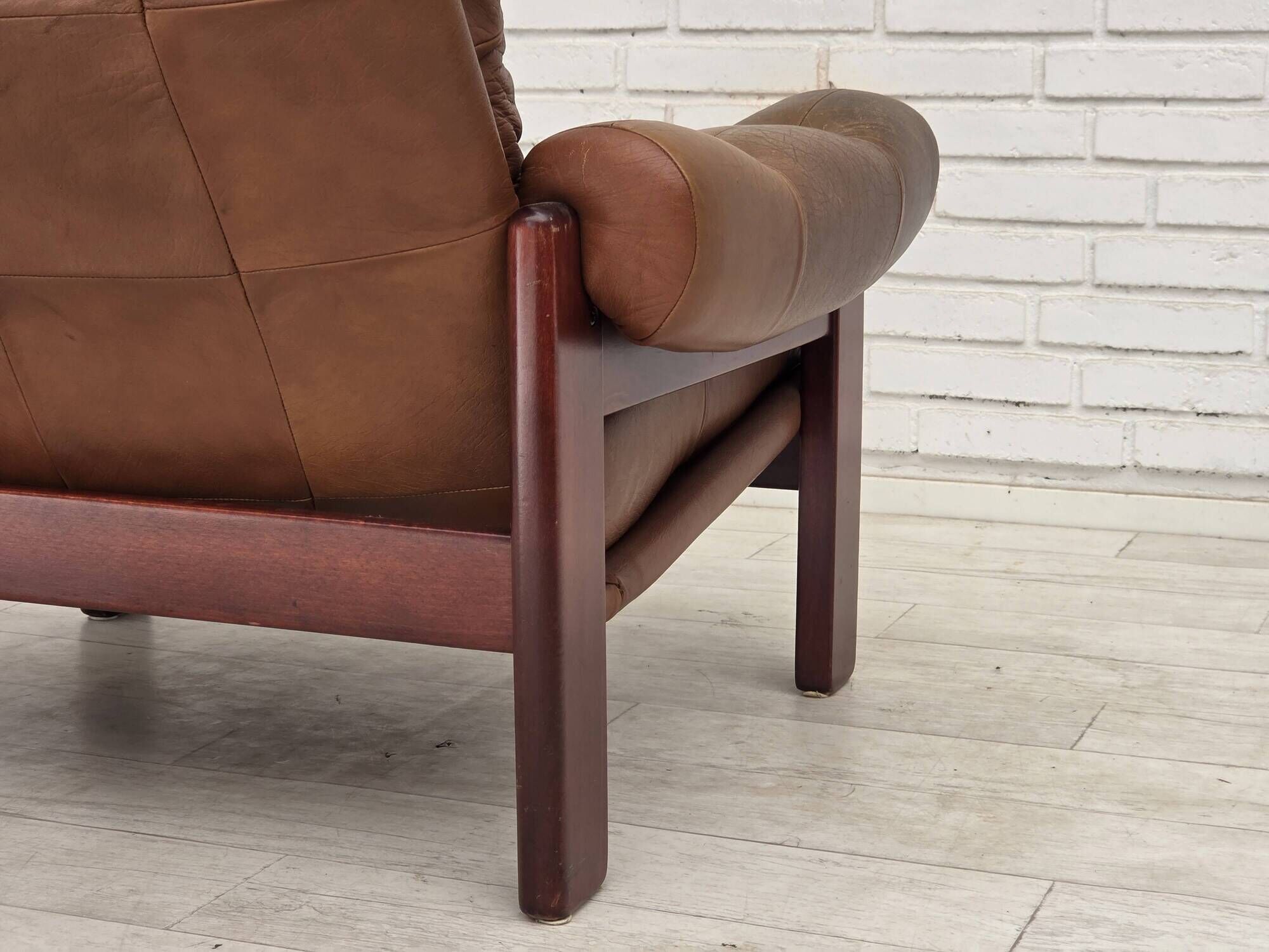 1970s, Swedish design, armchair with footstool, furniture leather.