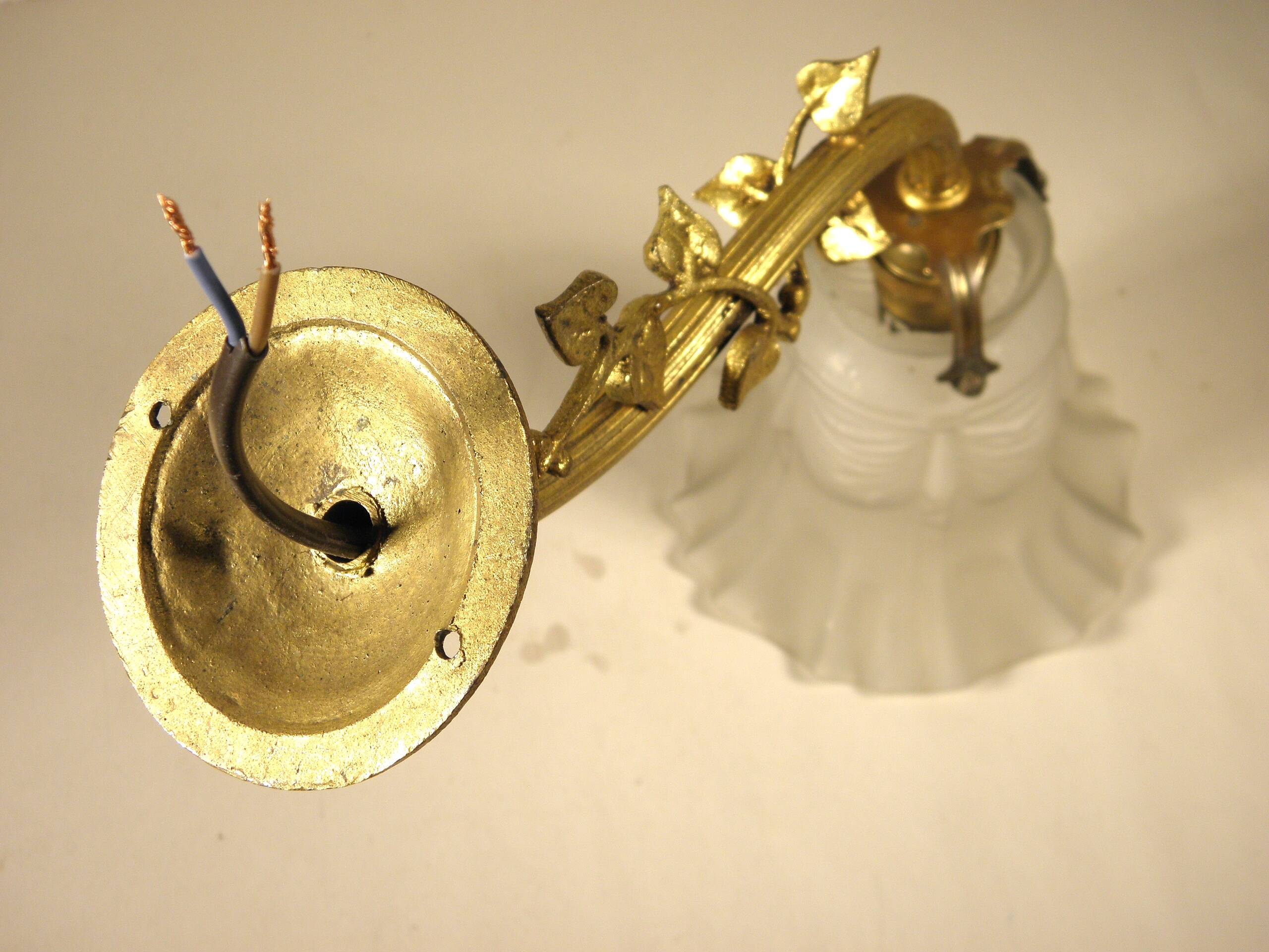 Brass and glass swan neck wall light
