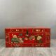 Antique Hand Painted Chest, Floral Decor on Red Background, 19th Century