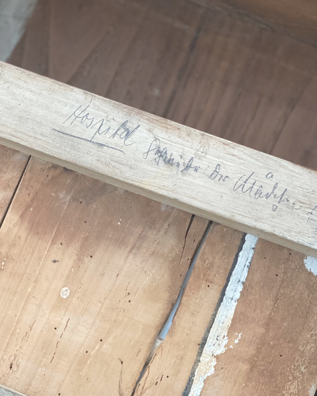 Side table in patinated wood