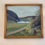 Small Vintage Oil Landscape signed by artist G. Carlson 1947