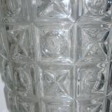 Transparent glass vase with art deco geometric patterns