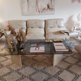Large travertine coffee table and smoked glass