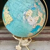 Globe world map old glass light vintage design 1970