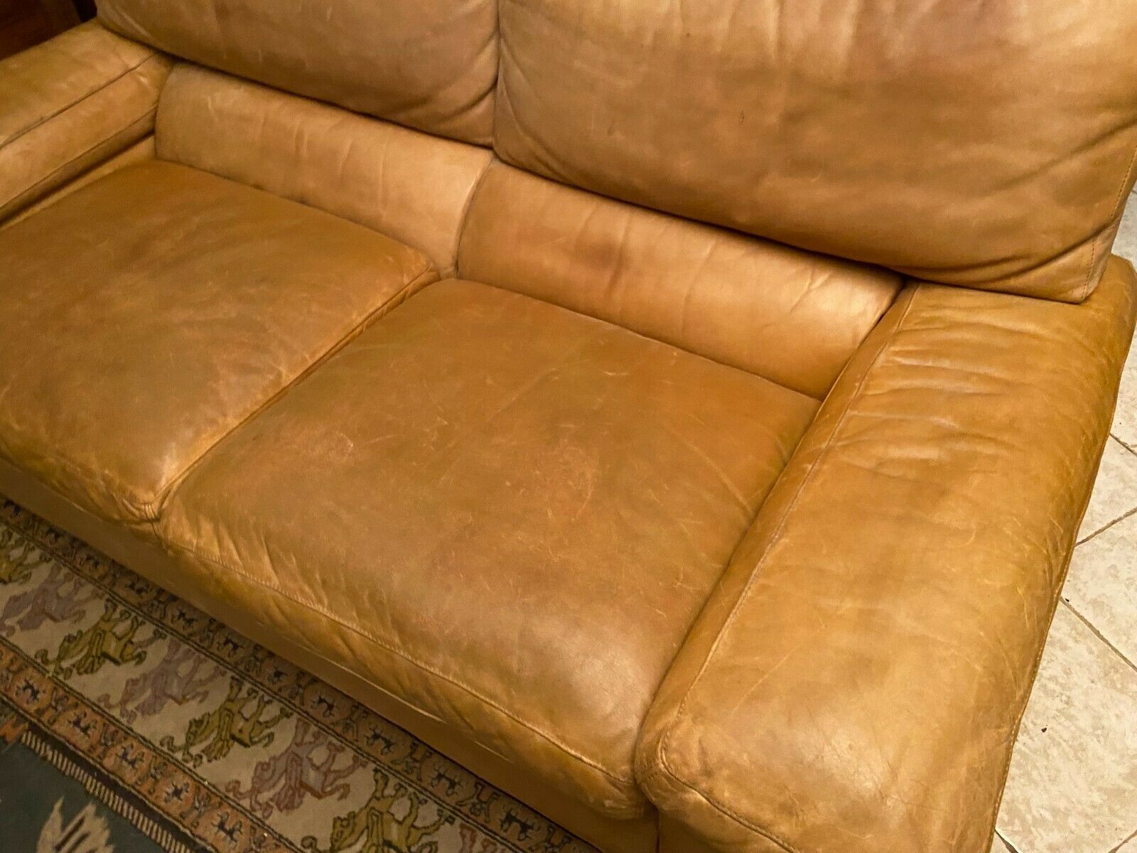 2-seater natural leather sofa from 1970