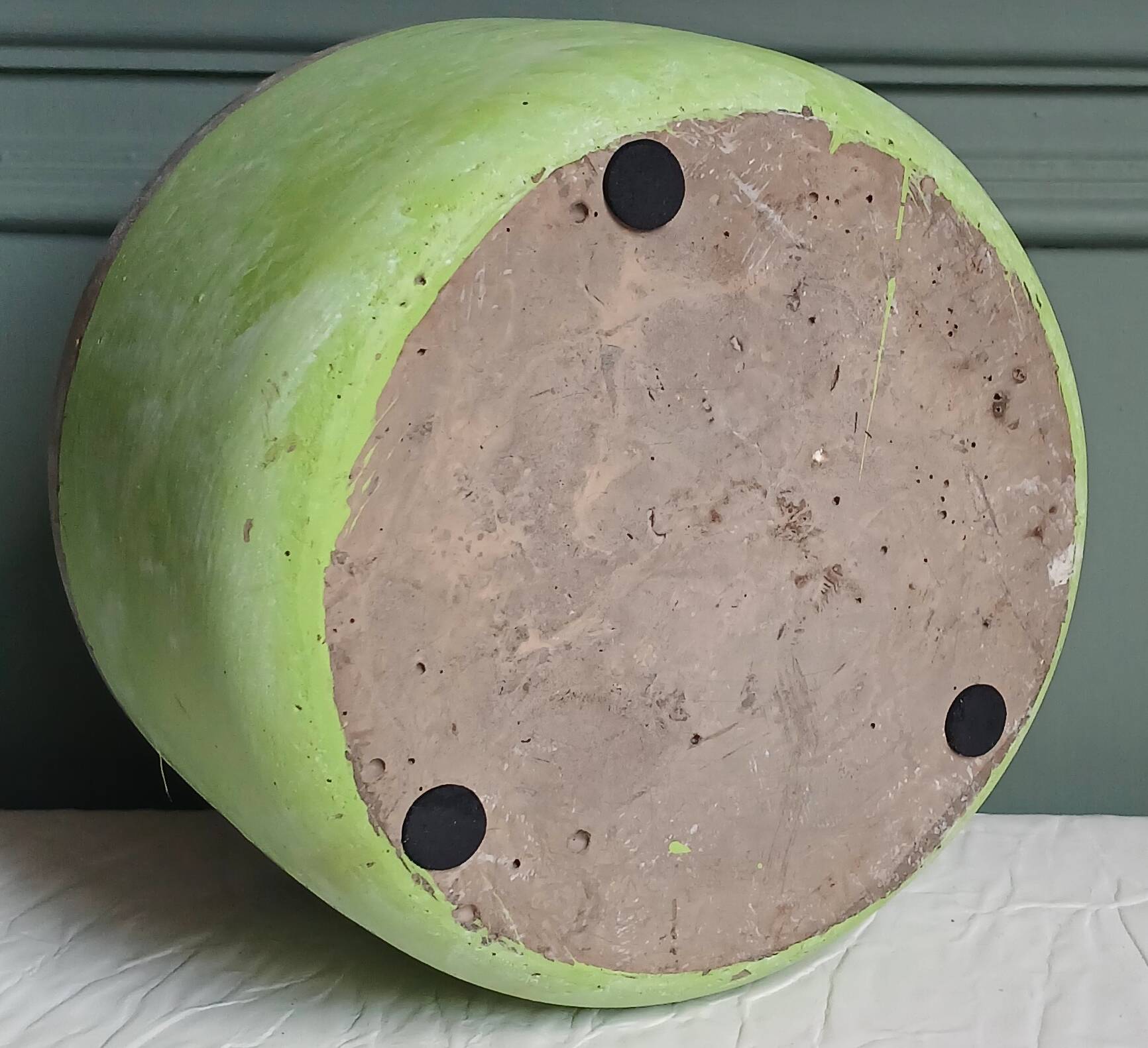 Grey and green terracotta cache-pot. Italian manufacturing.