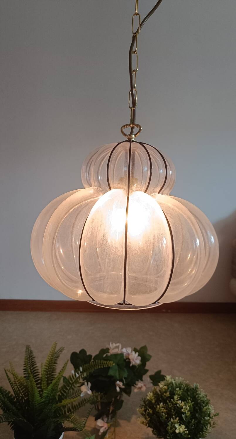 Murano lampe suspendue zucca - soufflé en cage - neuf