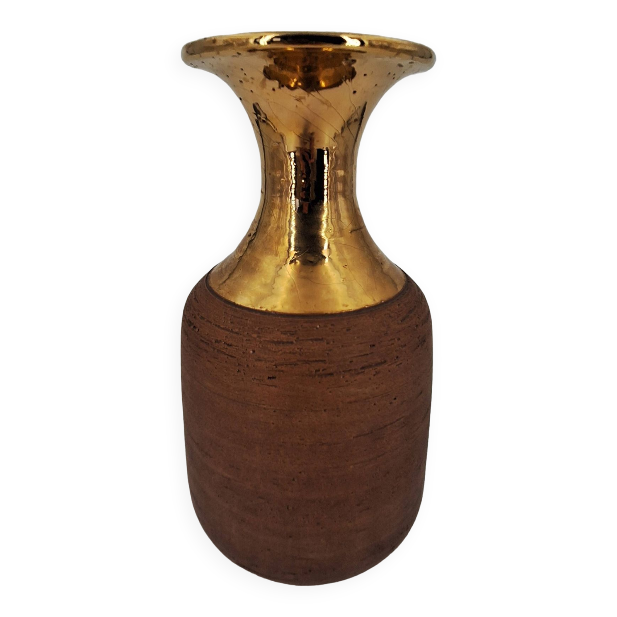 Vase in raw chamotte sandstone enameled with gold, Italy, Bitossi for Raymor, circa 1960/1970