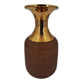 Vase in raw chamotte sandstone enameled with gold, Italy, Bitossi for Raymor, circa 1960/1970