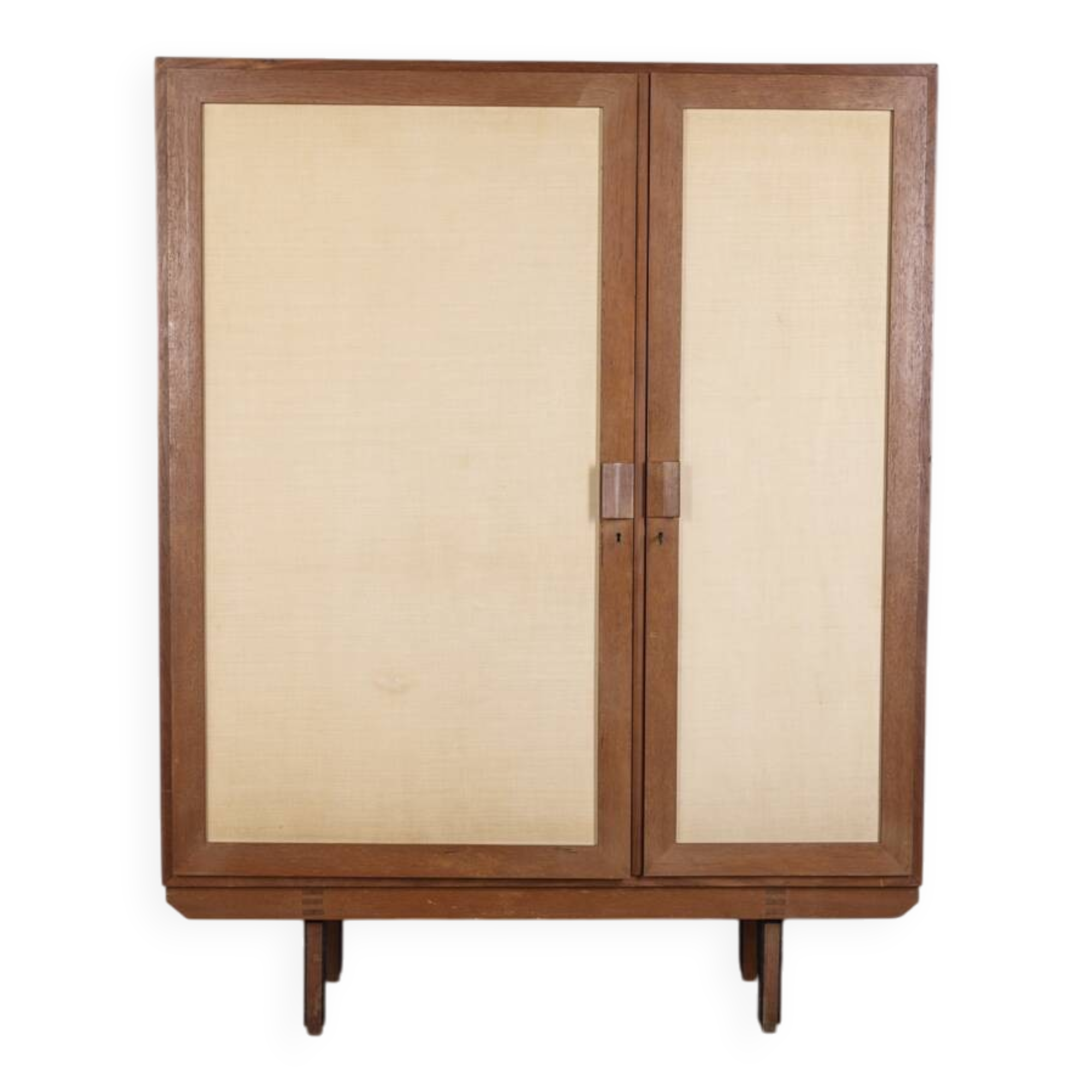 Meuble en bois à deux portes des années 1960, recouvert de tissu, de style italien.
