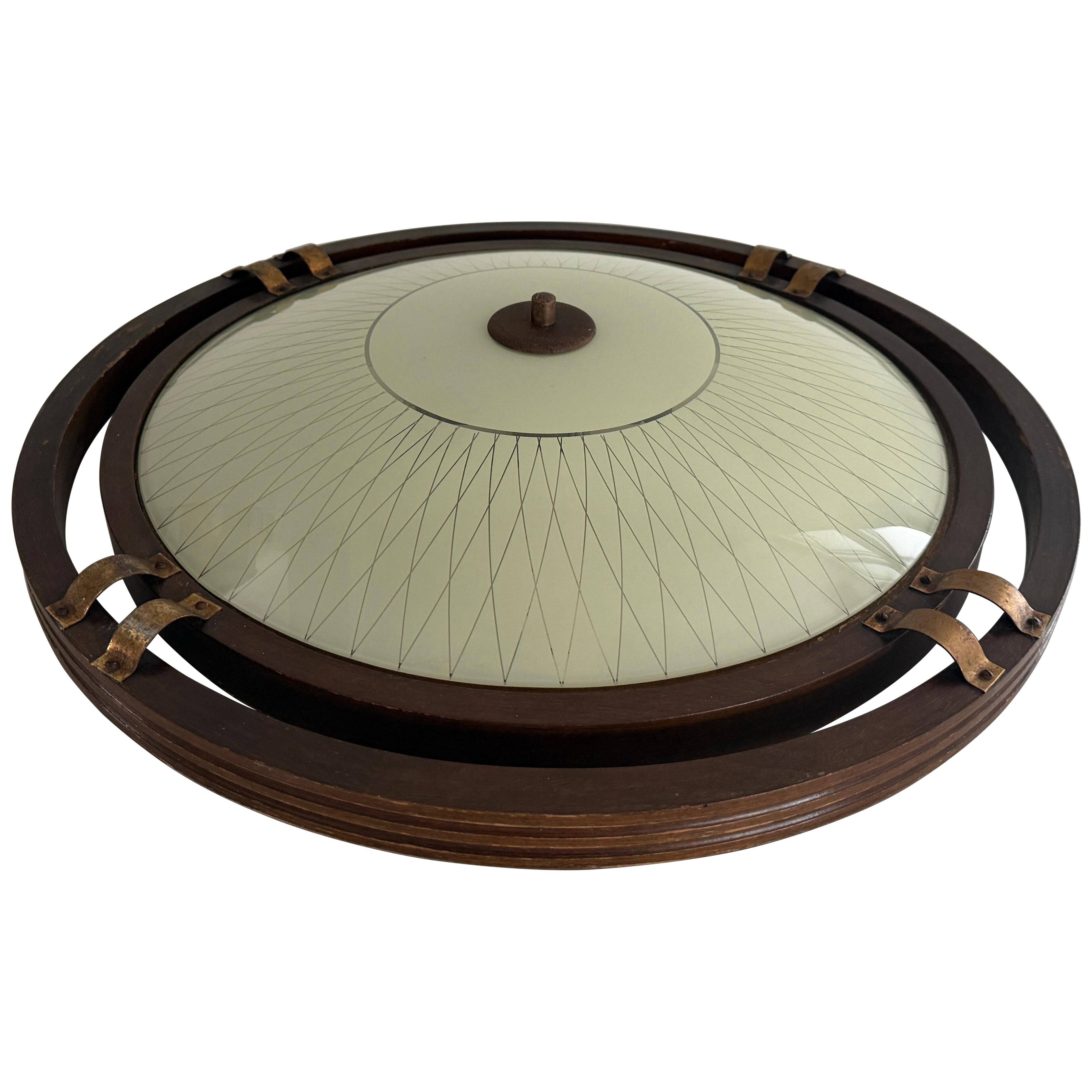 Mid-century wooden and glass framed ceiling light, 1950s, Germany