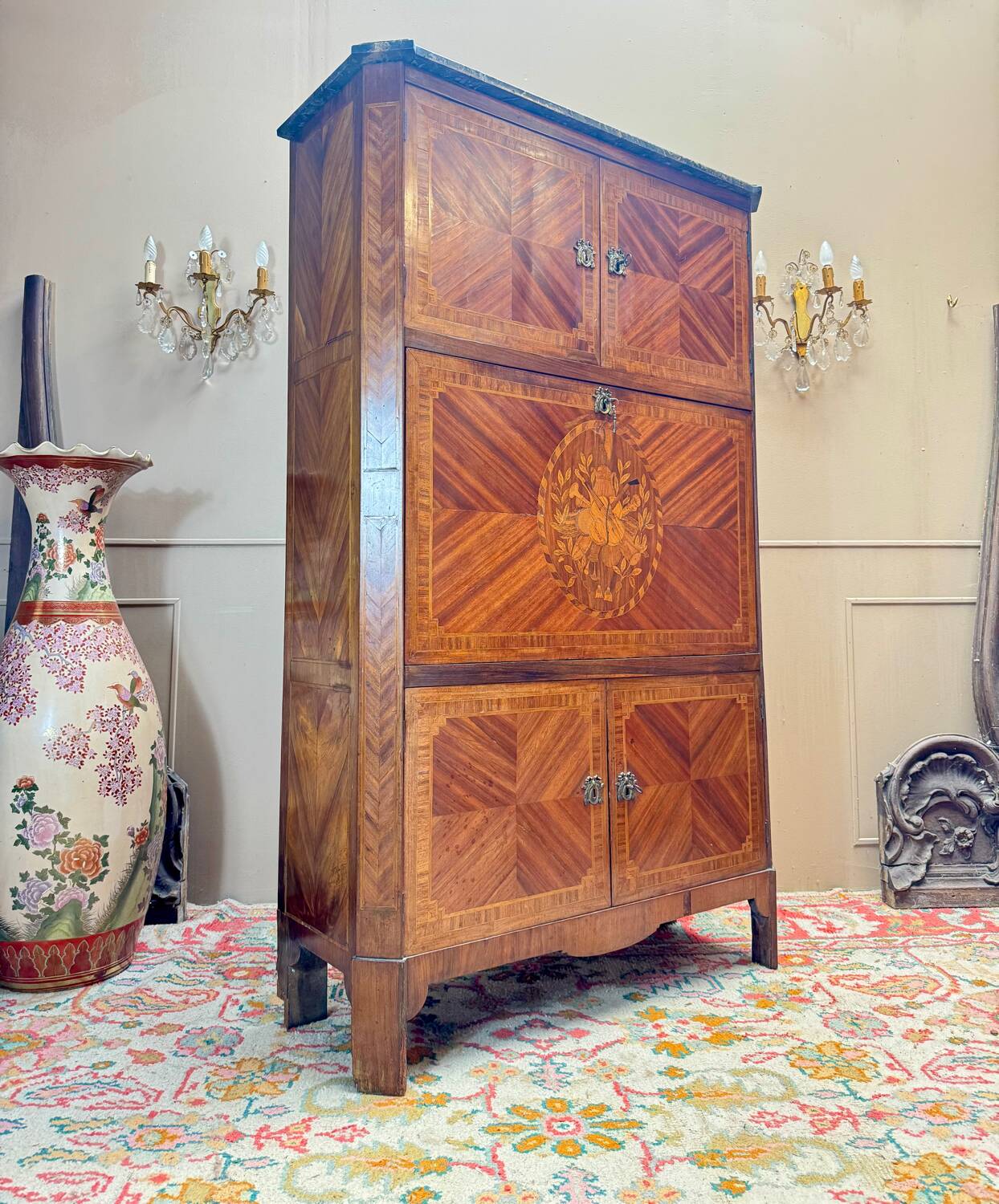 Bayer françois secretary with guillotine in louis x period marquetry