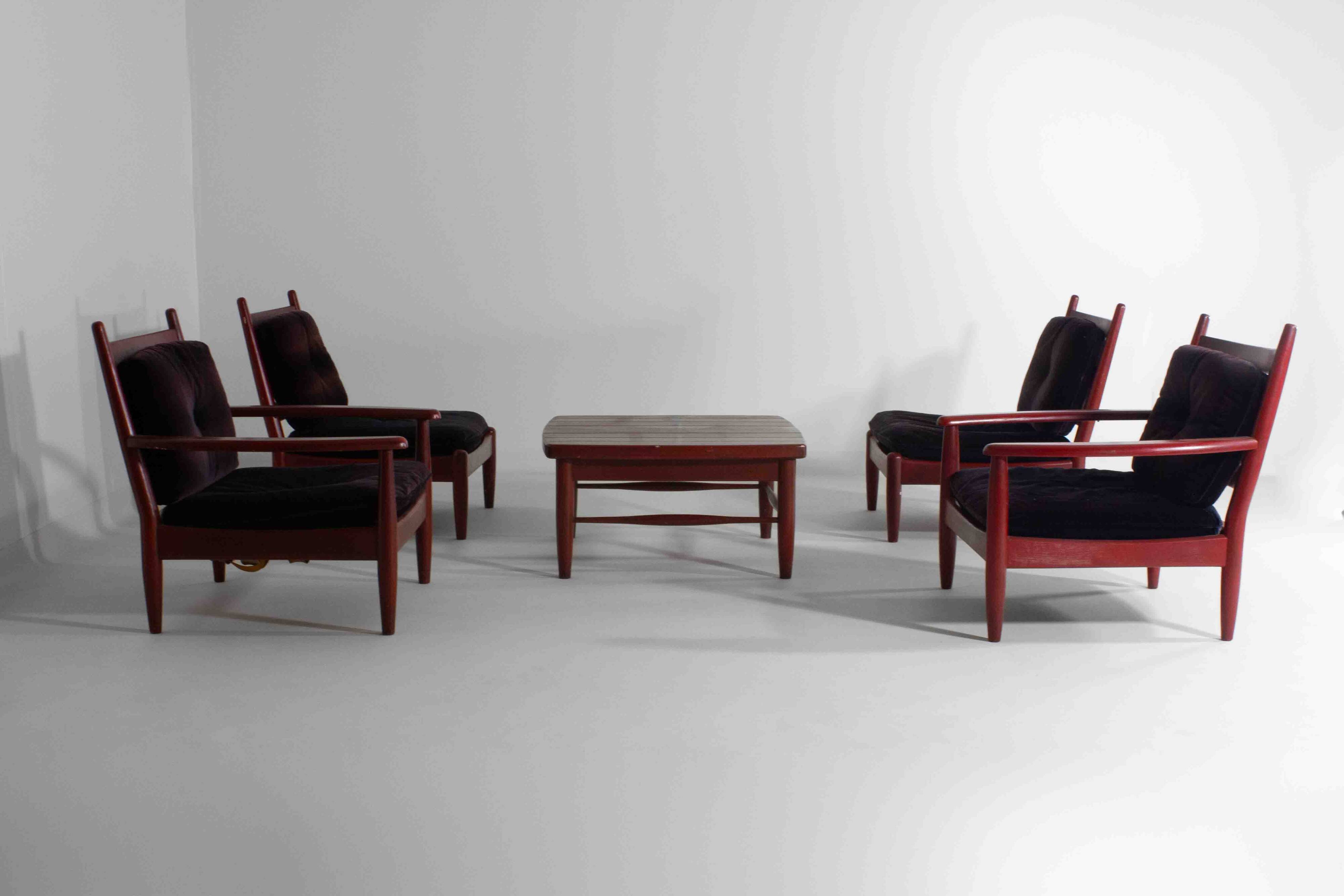 XL set of 8 mid-century lounge chairs, Belgium 1960s