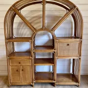 Large arch bookshelf "Pacific Rattan" sun cane bohemian chic