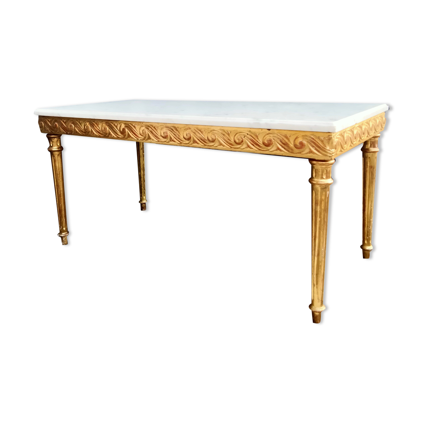 Coffee table gilded wood old marble top side table