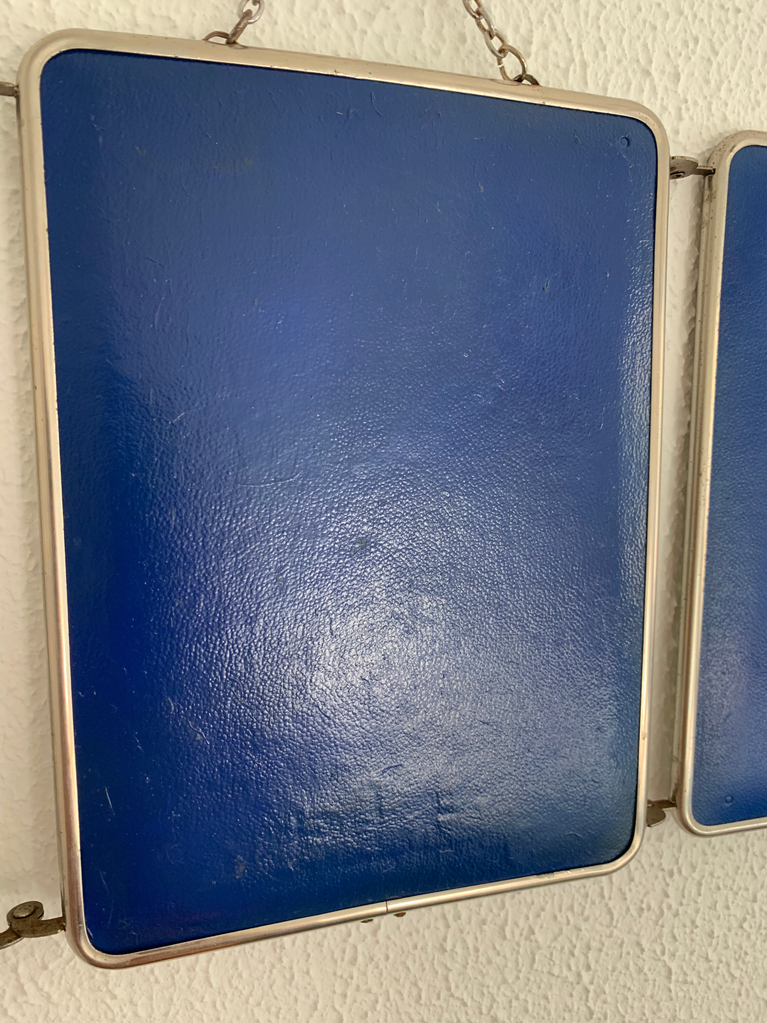 Vintage mirror 1960 triptych barber blue king - 24 x 59 cm
