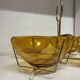 Vintage Aperitif Tray by Vereco Amber Glass and Gold Metal ⎥ 1970s
