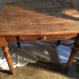 Beech and poplar table with drawer