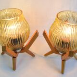 Pair of mid-century Wooden Design Table Lamps, by Dřevo Humpolec, 1970's.