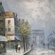 painting / oil on canvas streets of Paris under the snow vintage
