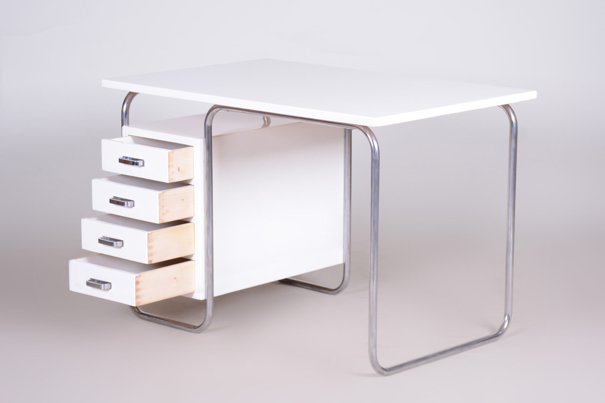 White Bauhaus desk made in 1930s Czechia by Robert Slezak
