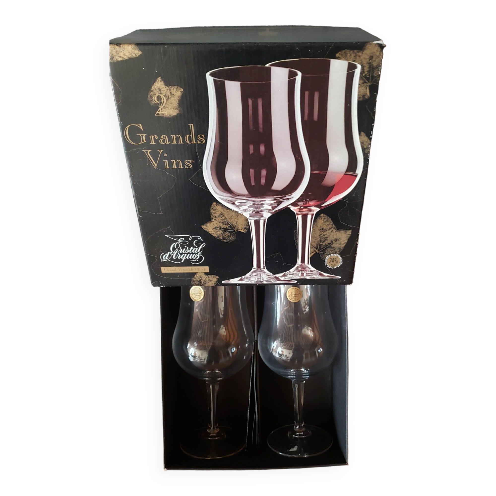 2 grands verres Cristal d'Arques Boîte origine