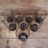 Set of 8 vintage transparent brown wheat ear chiseled glasses