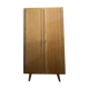 Vintage antique wardrobe in raw oak with tapered legs: wardrobe + shelf.