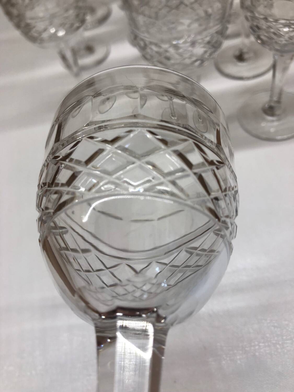 Set of 12 cut crystal stemmed glasses from the Nancy crystal factory, art deco