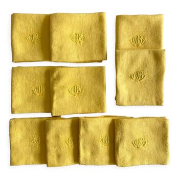 Set of 10 antique towels "sunflower" monogrammed "MR" - cotton - 57x50 cm