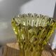 Large Czech vase in pressed glass, tinted yellow with geometric shapes.
