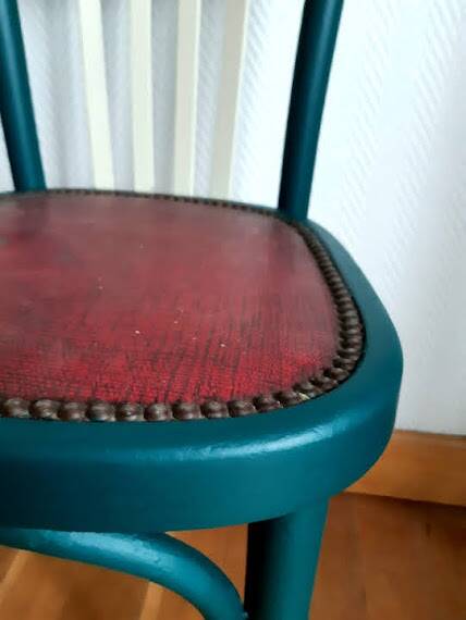 Pair of vintage emerald green bistro wooden chairs