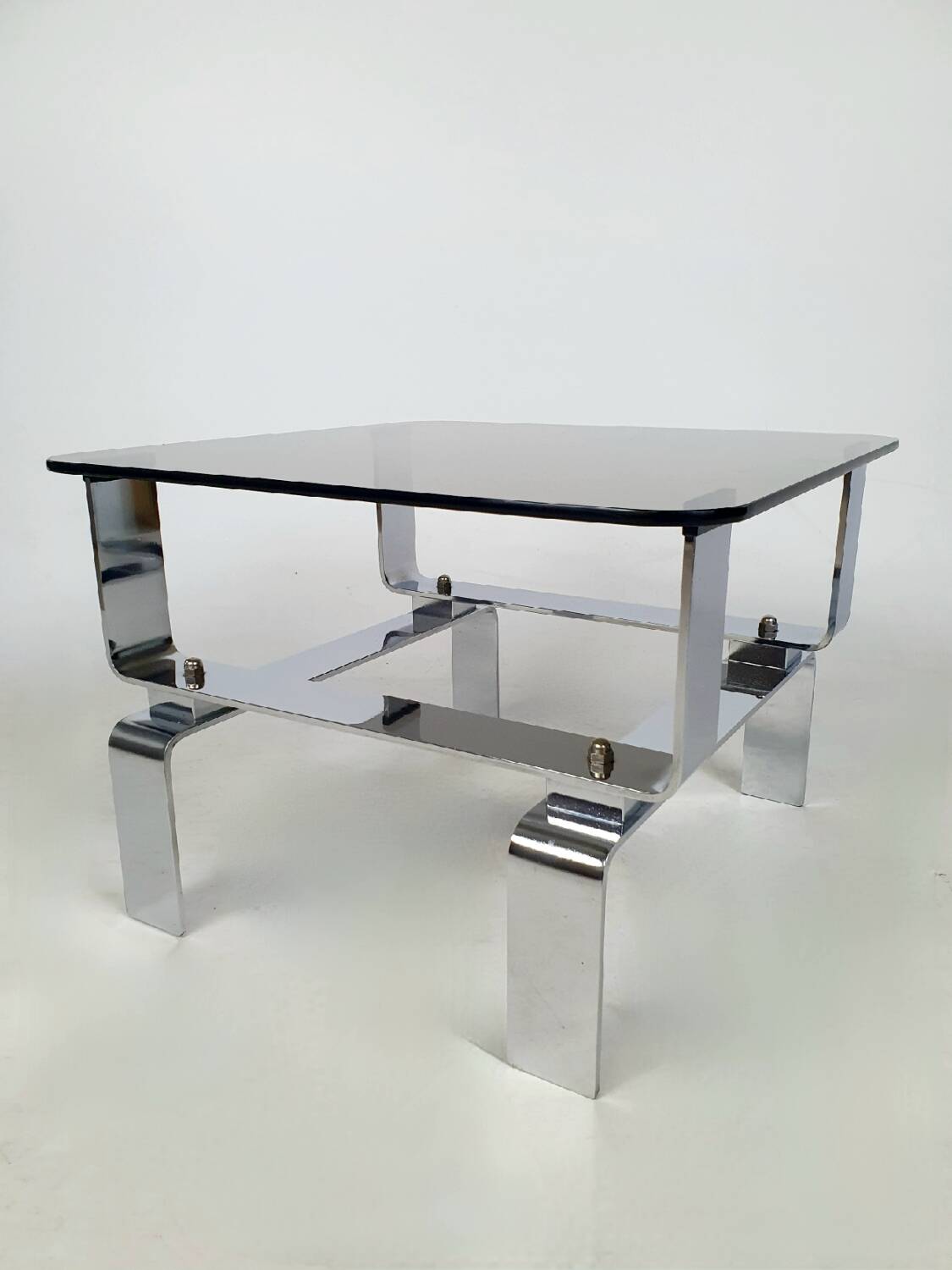 Chrome metal and smoked glass coffee table 70