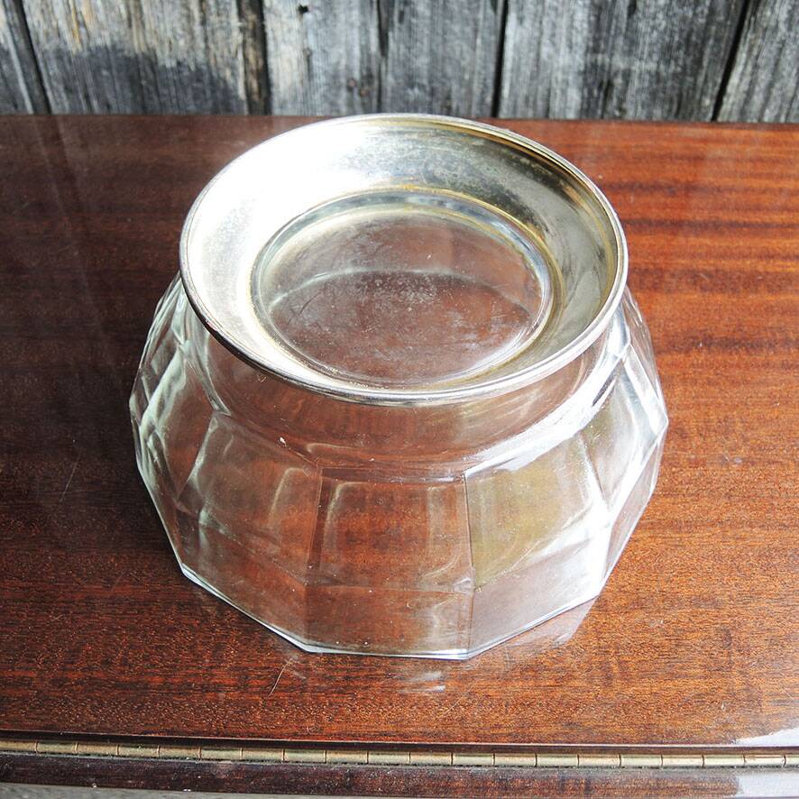 Vintage glass and metal Art Deco salad bowl