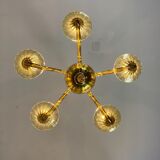 Venetian Chandlier in Murano glass of yellow color amber, 5 arms of light