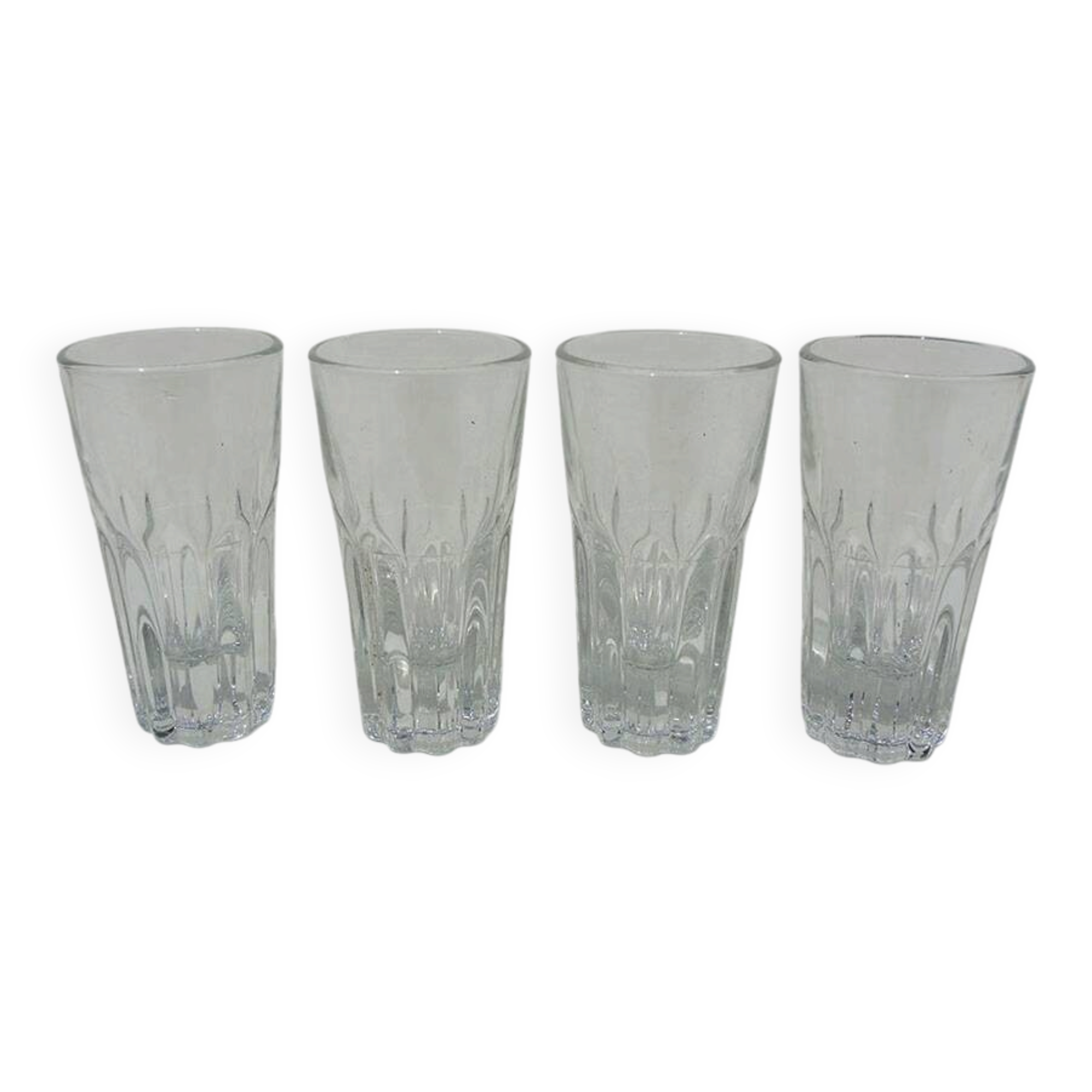 4 old transparent glass pastis glasses