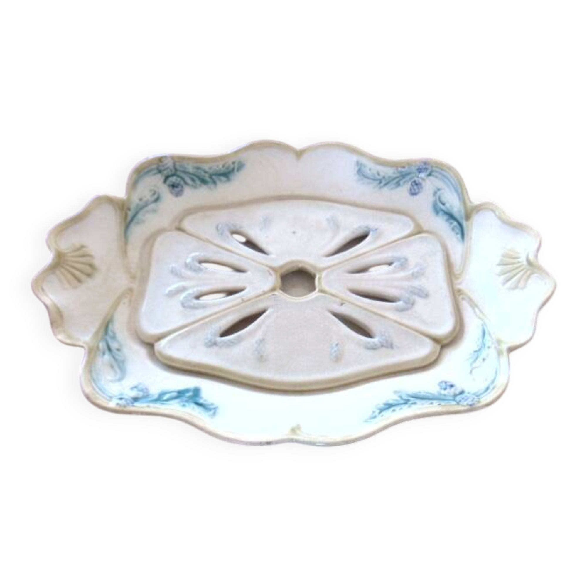 Antique asparagus dish in ceramic – removable drainer – art deco style