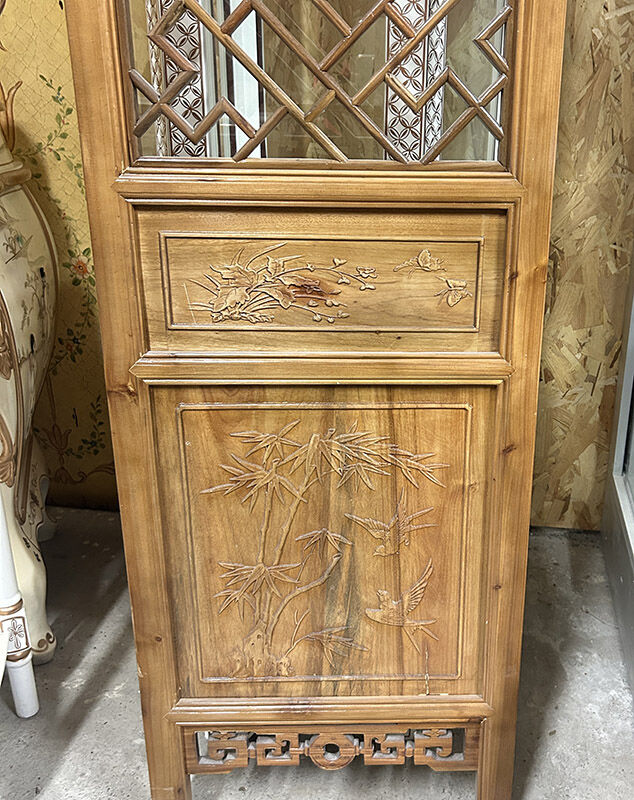 Set of 2 Vietnamese panels with geometric lattice.