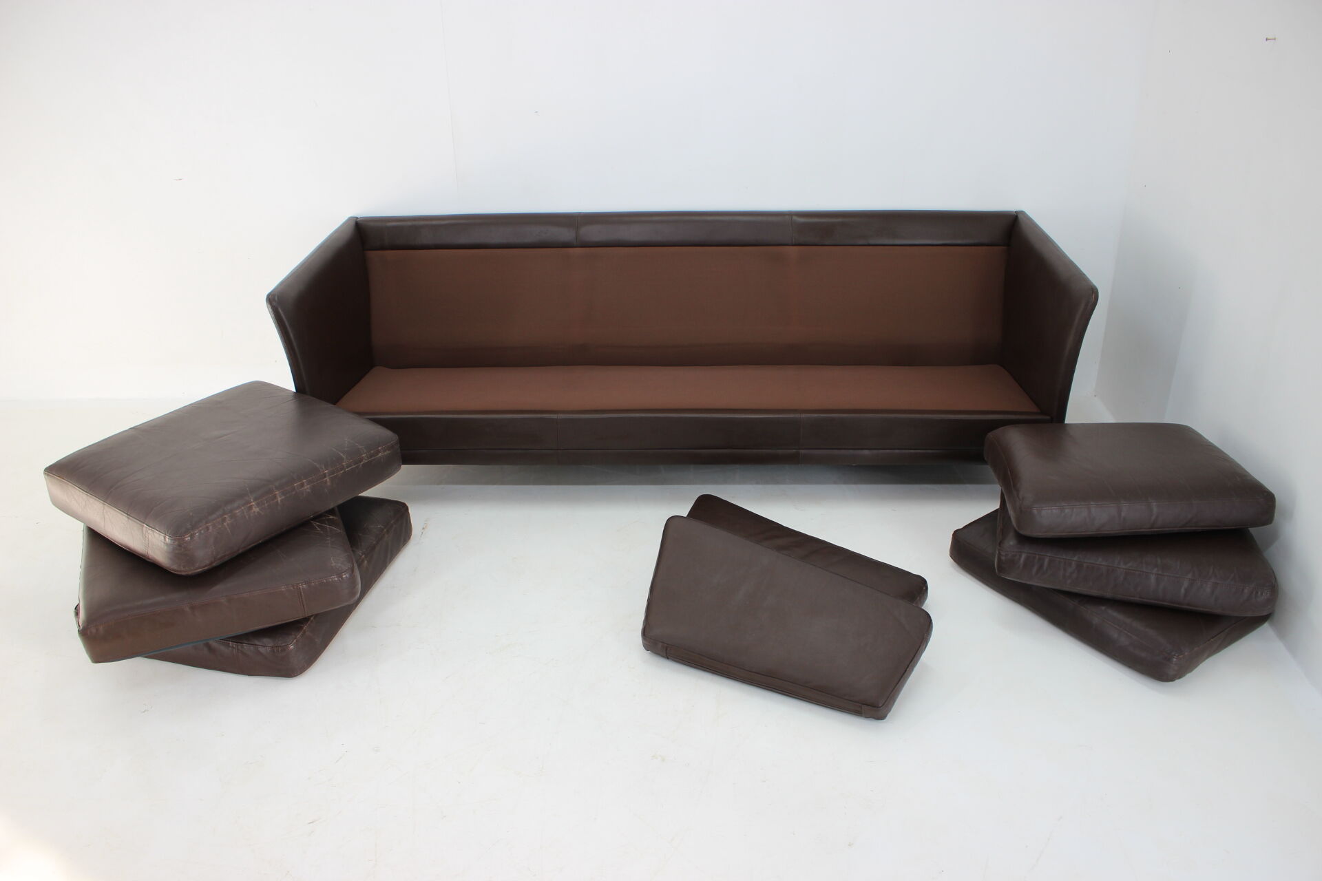 1970s danish brown leather 3-seater sofa