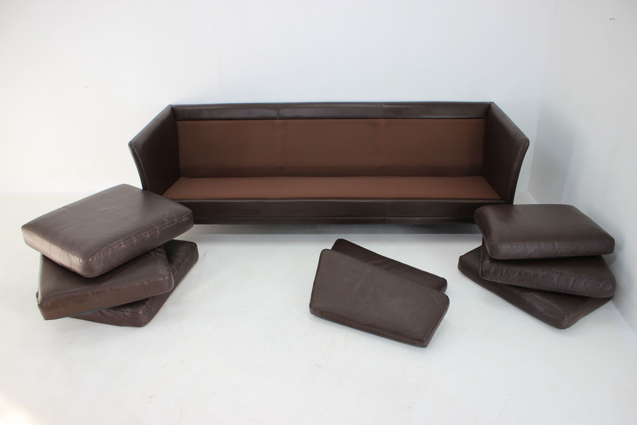 1970s danish brown leather 3-seater sofa