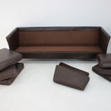 Canapé 3 places en cuir brun danois des années 1970