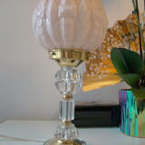 Lampe art déco rose pied en cristal taillé