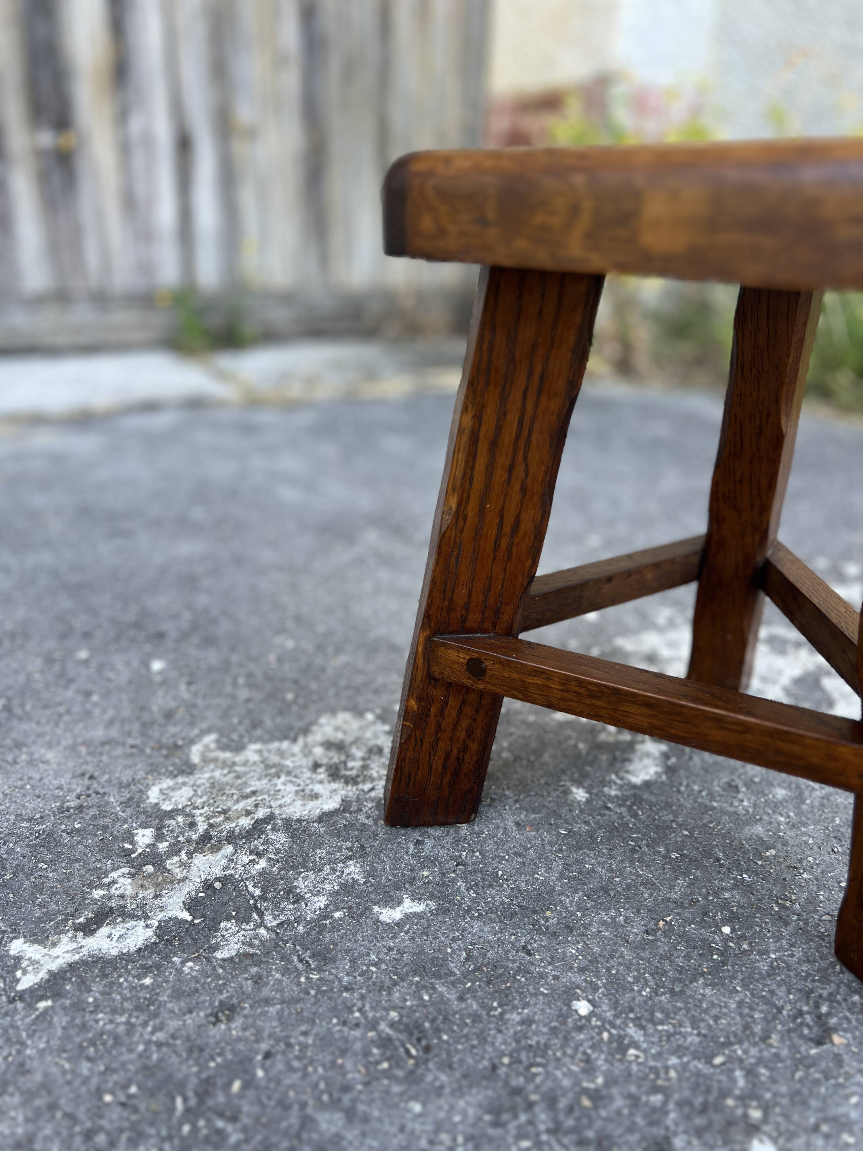 Vintage Solid Wood Brutalist Low Stool
