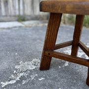 Vintage Brutalist Solid Wood Low Stool