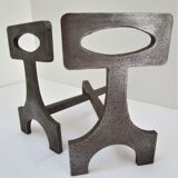 Pair of chenets modernist style steel design 70s