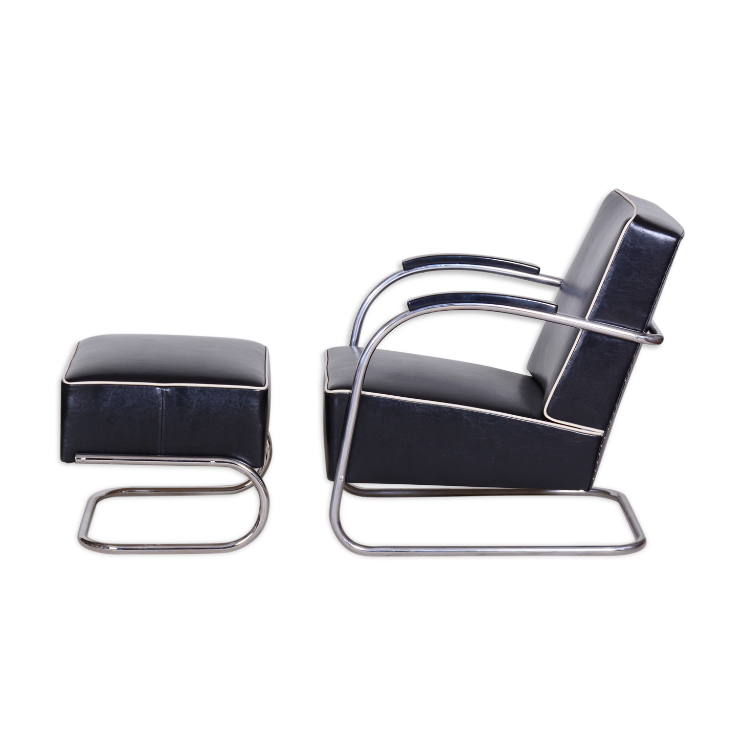 Black mucke melder armchair and ottoman 1930s czechia