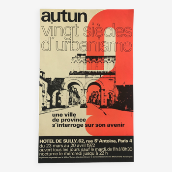 Original poster in Autun screen print, Twenty centuries of town planning, Hôtel de Sully, 1972